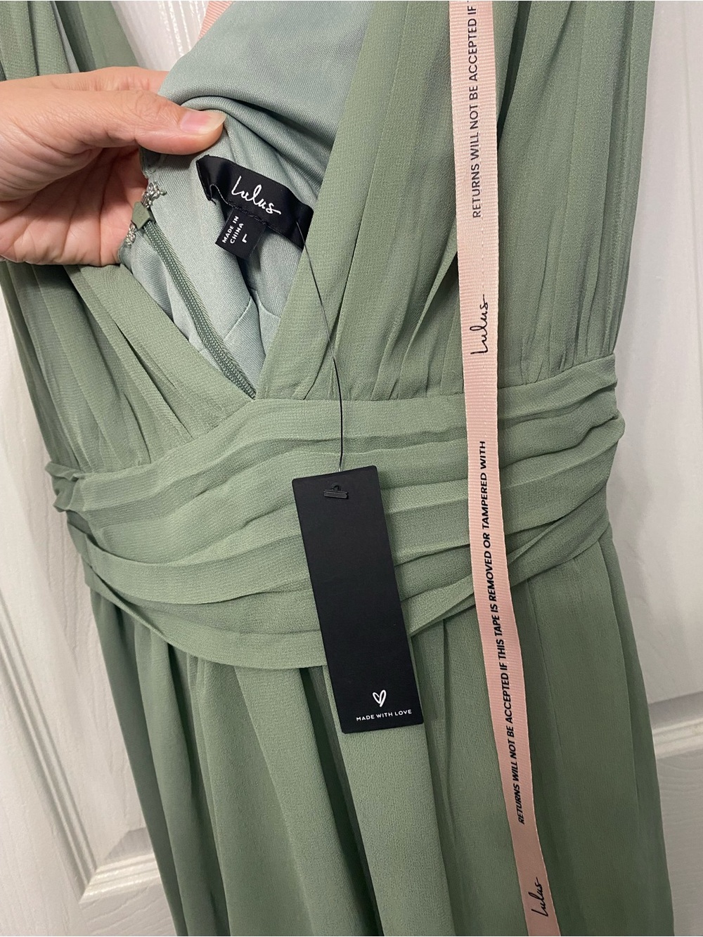 Lulu's Sage Green Pleated Wrap-Style Maxi Dress